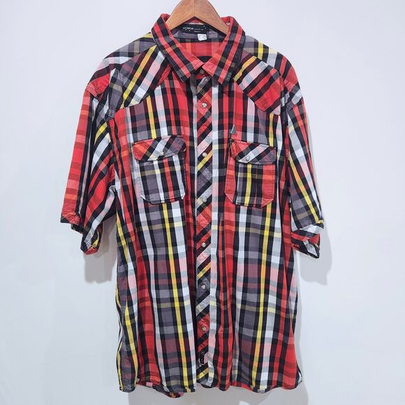 Vintage Rocawear Red Black Plaid Pearl Snap Button Up Shirt Size 4X Streetwear - Picture 1 of 9